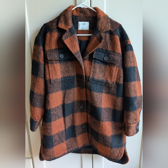 NWOT Old Navy Women's Plaid Pea Coat in Black and Brown, Sz S - Picture 1 of 6